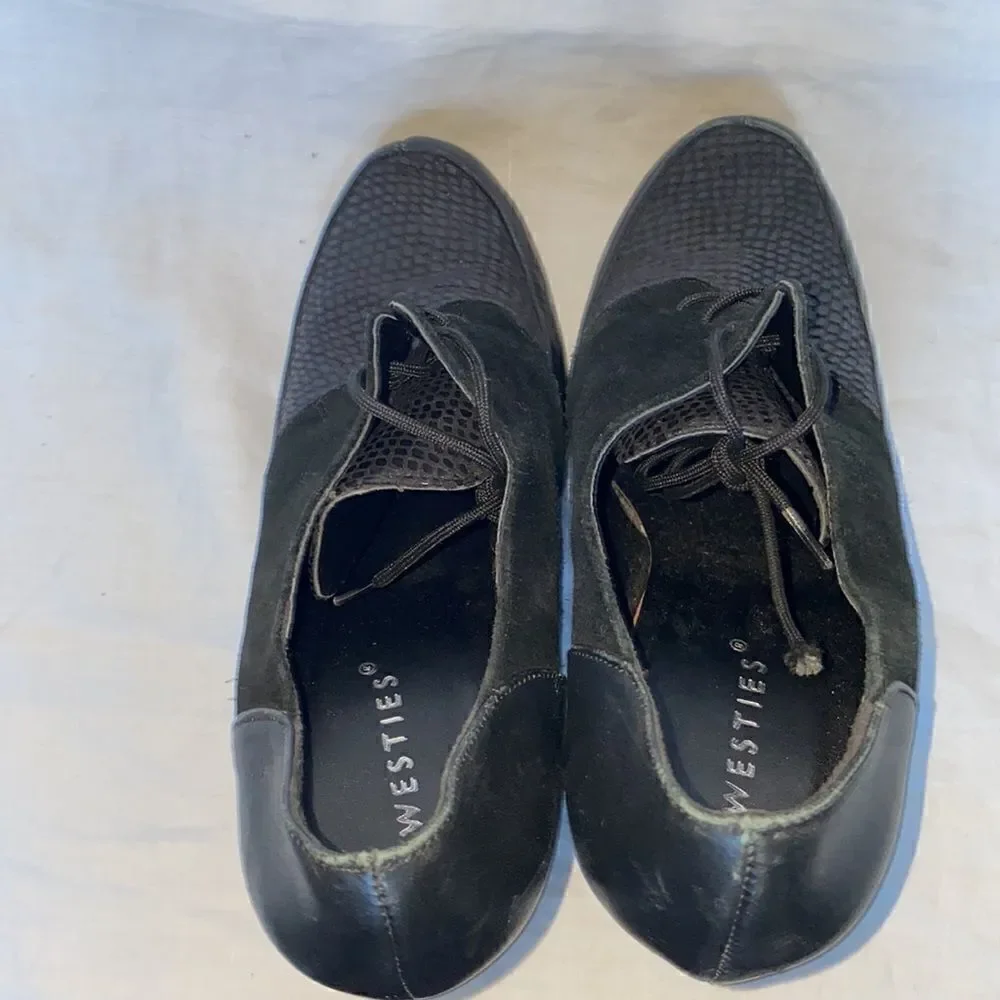 WESTIES Powell Black Leather and Suede Snakeskin Vamp Oxford Pump-10